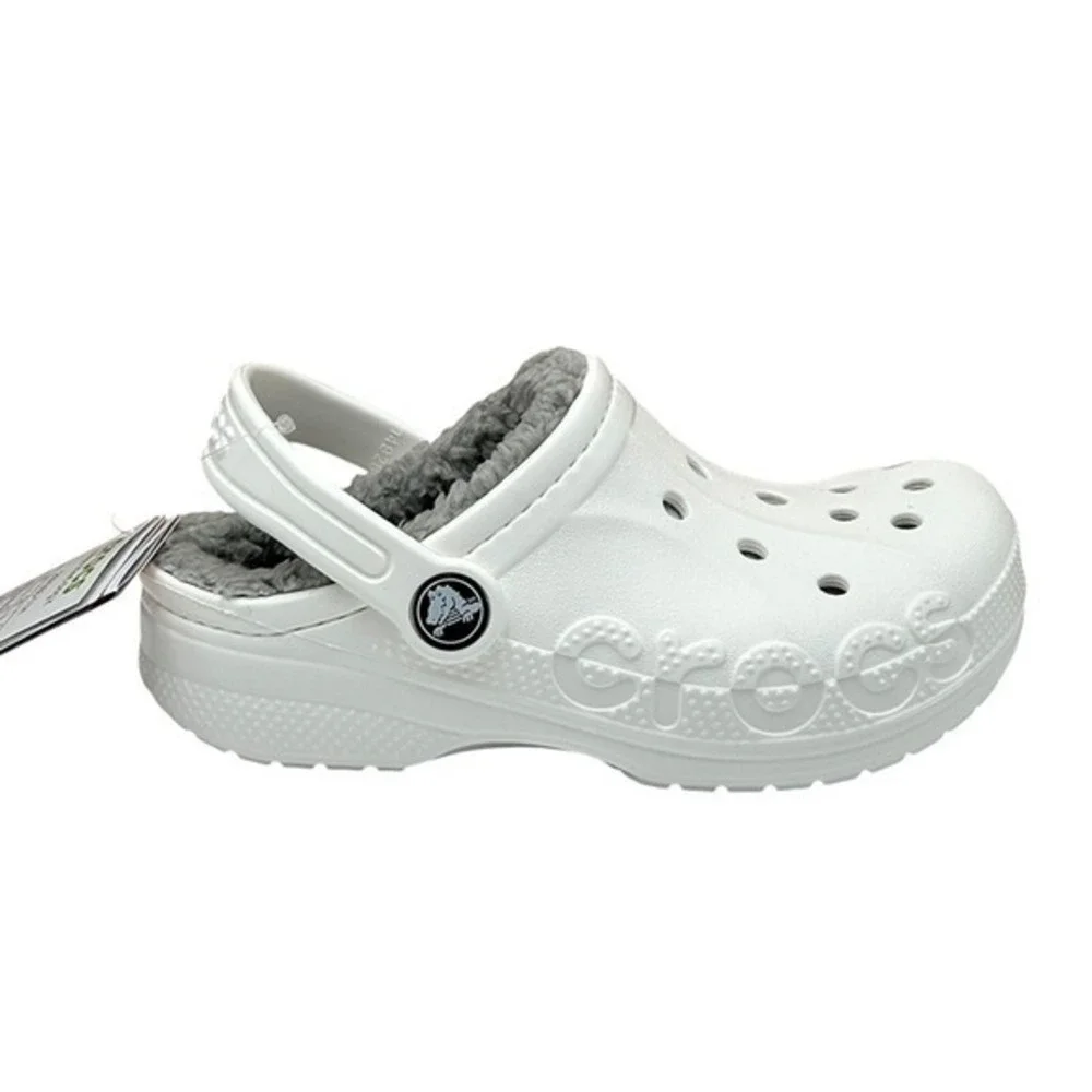 Crocs Baya Little Girls Boys Faux Fur Slip-on Clog Size 12 White-Gray Warm Shoes